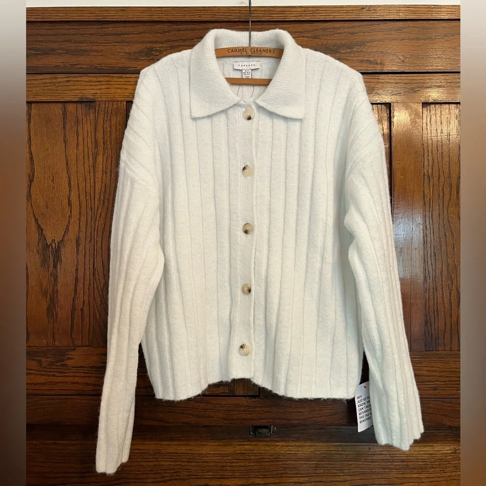 NWT Topshop Knit Collar Button Down Cardigan in Ivory, Medium 8/10